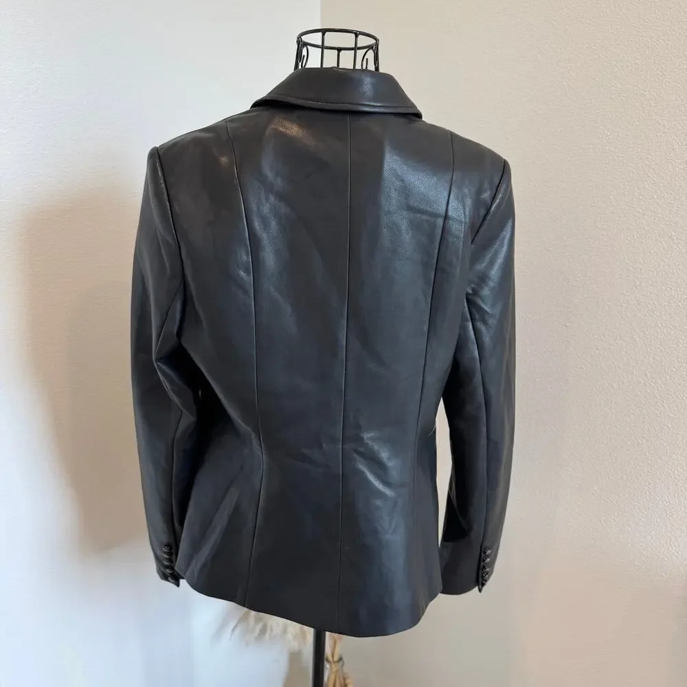 Amaryllis x Ashlee Nichols Black Faux Leather Blazer Jacket Medium - Picture 3 of 12